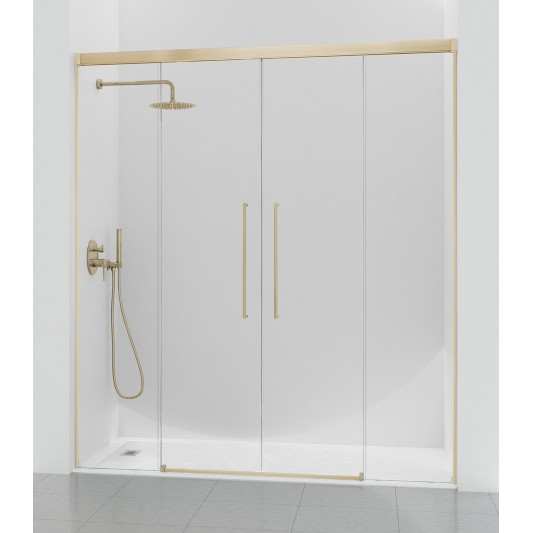 Mampara Pavía Kassandra 2F+2C en oro cepillado | Bañoweb