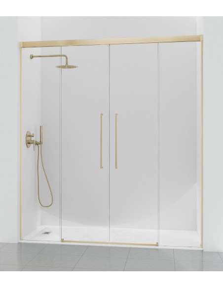 Mampara Pavía Kassandra 2F+2C en oro cepillado | Bañoweb