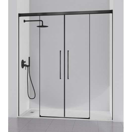 Mampara Pavía Kassandra 2F+2C en negro mate | Bañoweb