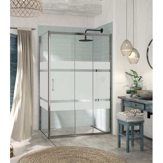 Mampara Kaarol Kassandra 1F+2C en plata brillo | Vidrio Transparente o Decorado Bali 2