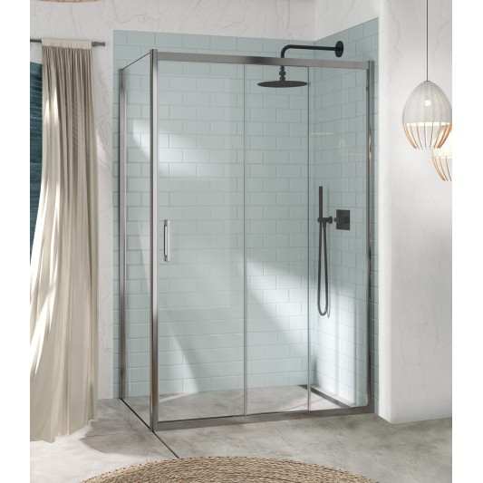 Mampara Kaarol Kassandra 1F+2C en plata brillo | Vidrio Transparente o Decorado Bali
