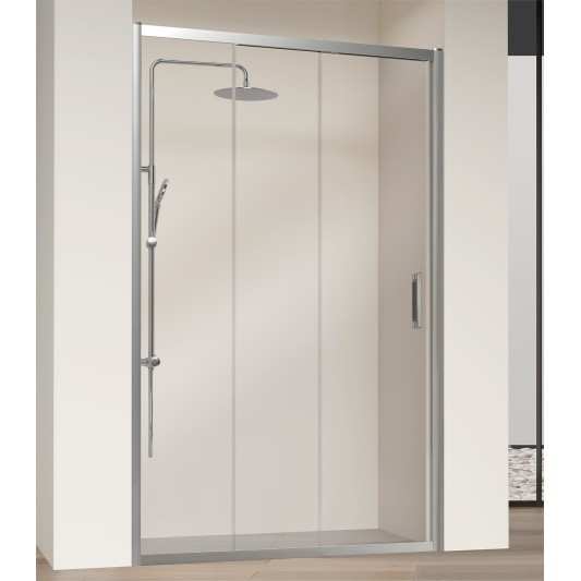 Mampara Kaarol Kassandra 1F+2C en plata brillo | Vidrio Transparente o Decorado Bali