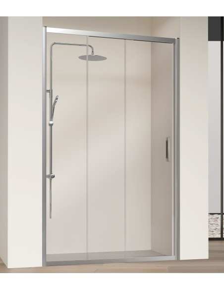Mampara Kaarol Kassandra 1F+2C en plata brillo | Vidrio Transparente o Decorado Bali