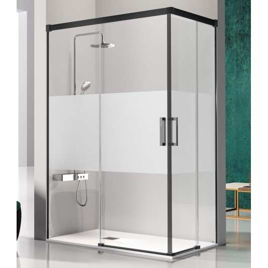 Mampara Angular Kassandra GLASÉ 2F + 2C Negro Mate