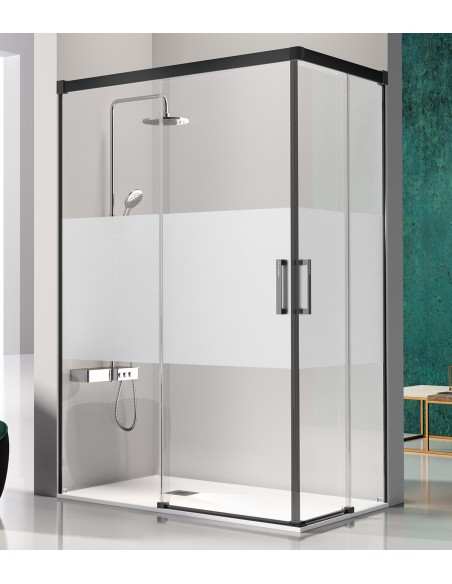 Mampara Angular Kassandra GLASÉ 2F + 2C Negro Mate