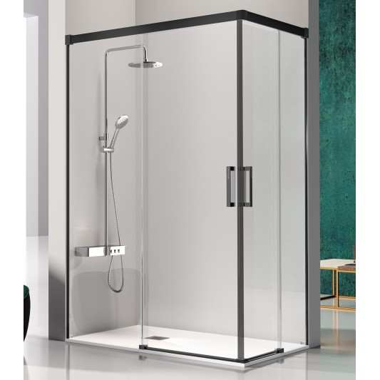 Mampara Angular Kassandra GLASÉ 2F + 2C Negro Mate