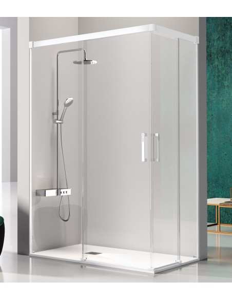Mampara Angular Kassandra GLASÉ 2F + 2C Blanco