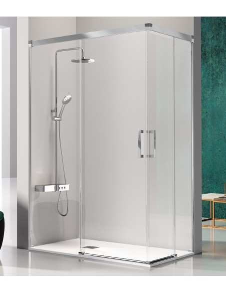 Mampara Angular Kassandra GLASÉ 2F + 2C Plata Brillo