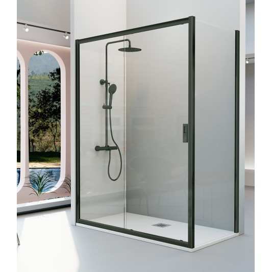 Mampara de ducha KASSANDRA SIENA Frontal 1F + 1C Negro Mate