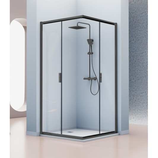 Mampara de ducha KASSANDRA SIENA Angular 2F + 2C Negro Mate 2
