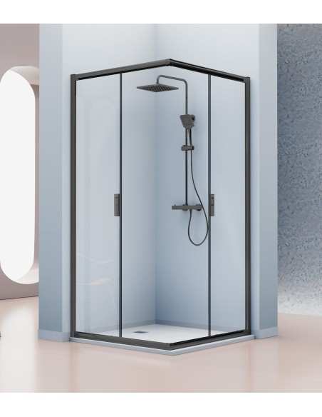 Mampara de ducha KASSANDRA SIENA Angular 2F + 2C Negro Mate