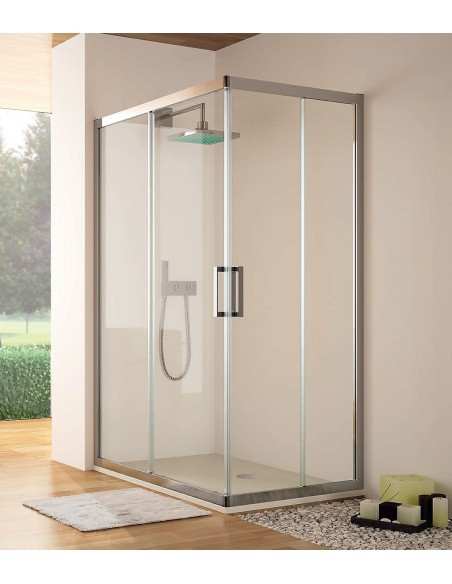 Mampara de ducha KASSANDRA S300 Angular 2F + 2C Plata Brillo