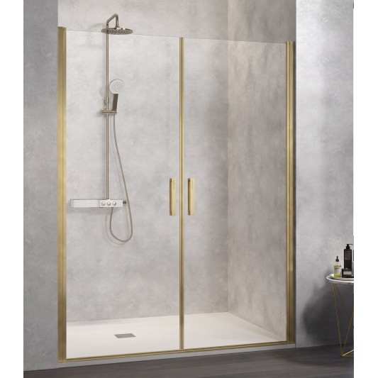 Mampara de ducha frontal 2 puertas abatibles Nardi NA501 Oro Cepillado