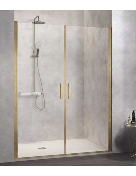 Mampara de ducha frontal 2 puertas abatibles Nardi NA501 Oro Cepillado