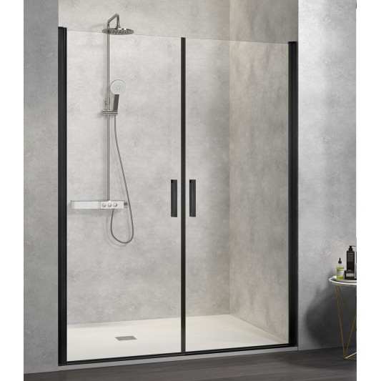 Mampara de ducha frontal 2 puertas abatibles Nardi NA501 Negro Mate