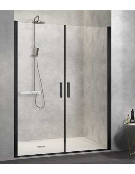 Mampara de ducha frontal 2 puertas abatibles Nardi NA501 Negro Mate