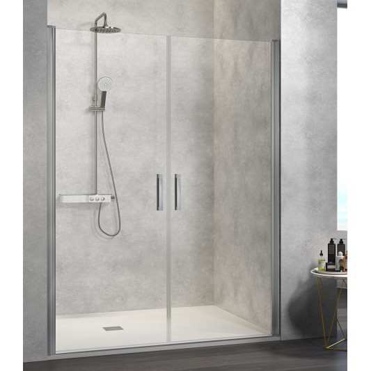 Mampara de ducha frontal 2 puertas abatibles Nardi NA501 Plata Brillo