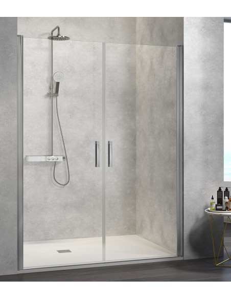 Mampara de ducha frontal 2 puertas abatibles Nardi NA501 Plata Brillo