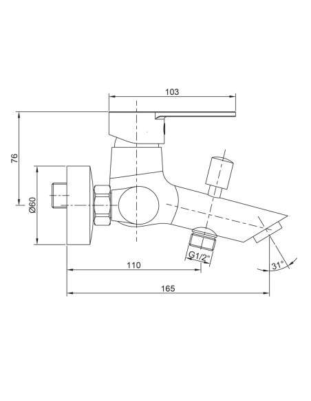 Grifo de bañera Iony cromo 3287 - Dibujo técnico