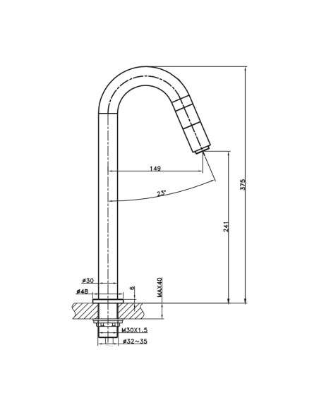 Grifo de lavabo alto IO'S-5 cromo 3046 - Dibujo técnico