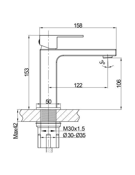 Grifo de lavabo Monomando Orion negro 3004NG - Dibujo técnico