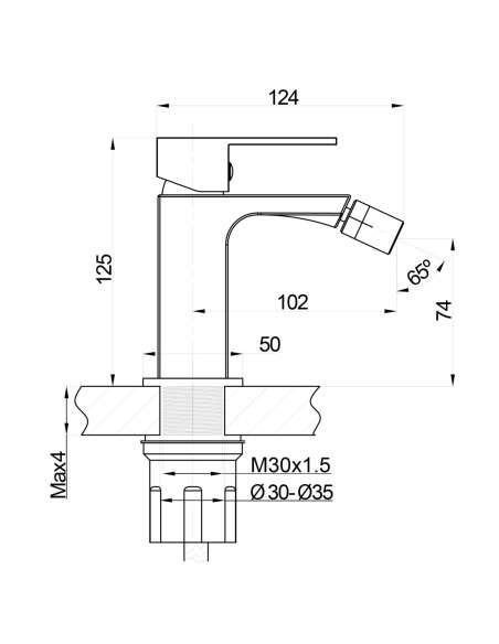 Grifo de bidé Monomando Orion negro 3005NG - Dibujo técnico