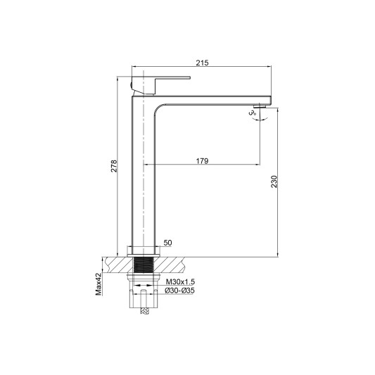 Grifo de lavabo de caño alto Orion oro 3016OR 2