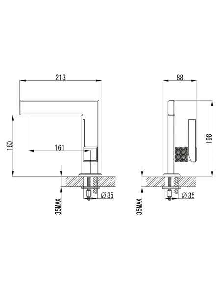 Grifo de lavabo Paladio cromo 3215 - Dibujo técnico