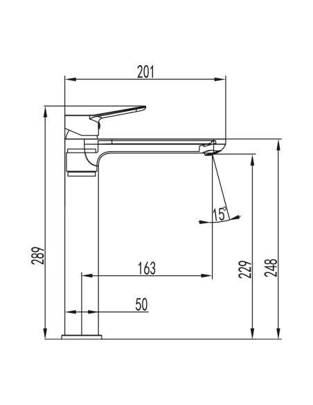 Grifo de lavabo de caño alto RHIO oro 3166OR - Dibujo técnico