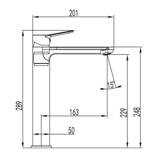 Grifo de lavabo de caño alto RHIO titanio 3166T - Dibujo técnico