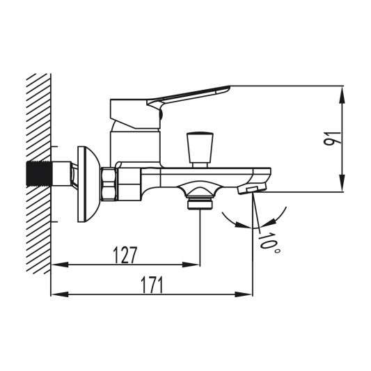Grifo de bañera RHIO cromo 3168 - Dibujo técnico