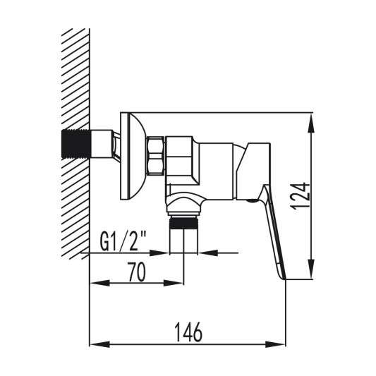 Grifo de ducha RHIO oro 3169OR - Dibujo técnico