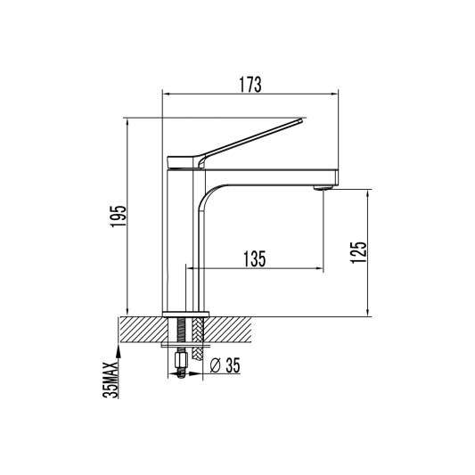Grifo de lavabo Tarsio oro cepillado 3201OR - Dibujo técnico