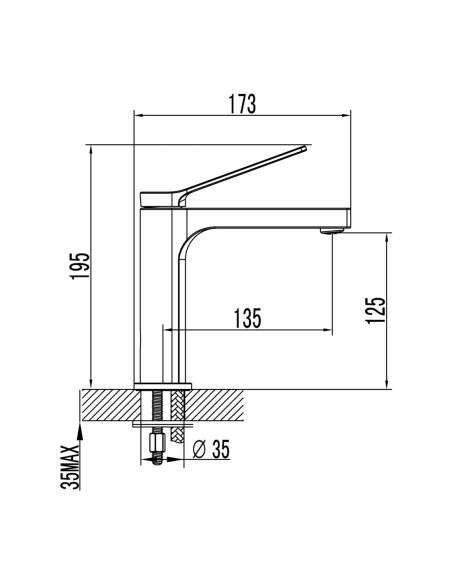 Grifo de lavabo Tarsio oro cepillado 3201OR - Dibujo técnico