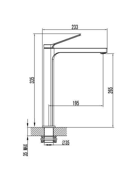 Grifo de lavabo de caño alto Tarsio oro cepillado 3202OR - Dibujo técnico