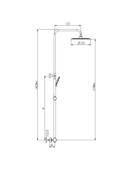 Columna de ducha monomando Inverter R cromo con maneta Dior 3080DIOR - Dibujo técnico