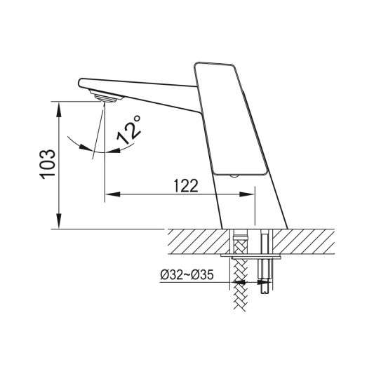 Grifo de lavabo Atrio cromo 3076 - Dibujo técnico