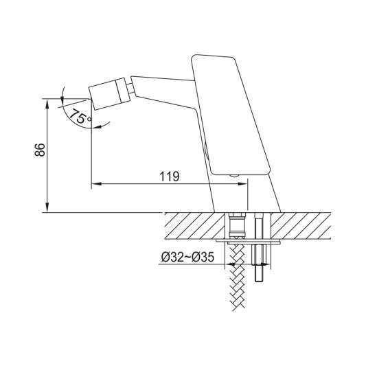 Grifo de bidé Atrio cromo 3077 - Dibujo técnico