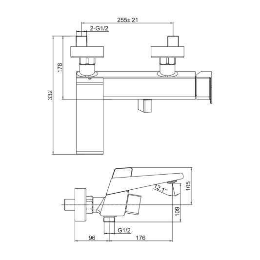 Grifo de bañera Atrio cromo 3078 - Dibujo técnico