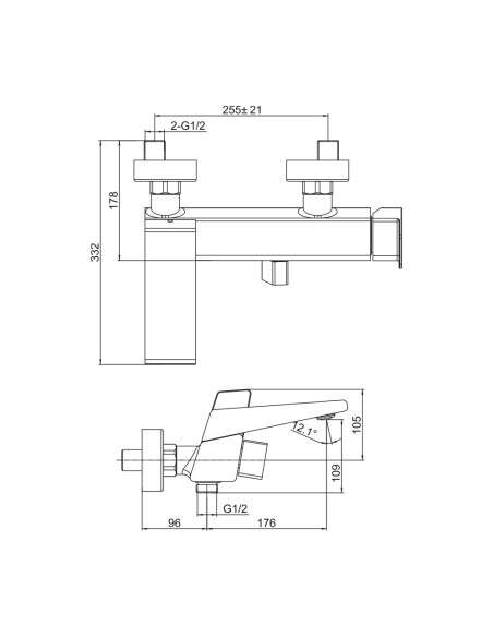 Grifo de bañera Atrio cromo 3078 - Dibujo técnico