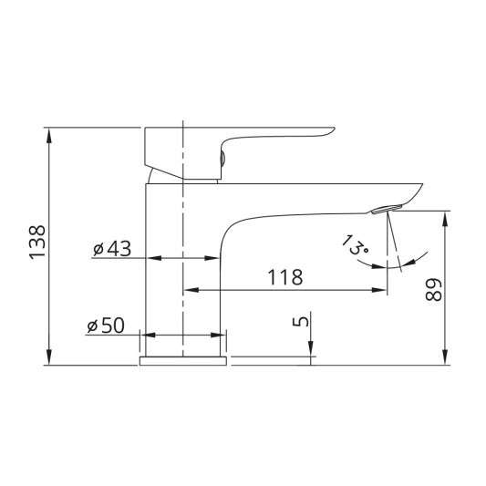 Grifo de lavabo Cassio cromo 3060 - Dibujo técnico