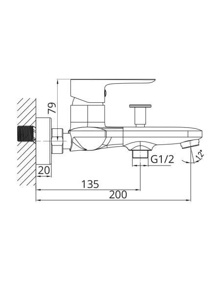Grifo de bañera Cassio cromo 3062 - Dibujo técnico
