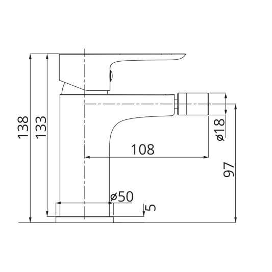 Grifo de bidé Cassio negro mate 3071 - Dibujo técnico