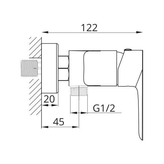 Grifo de ducha Cassio negro mate 3073 - Dibujo técnico