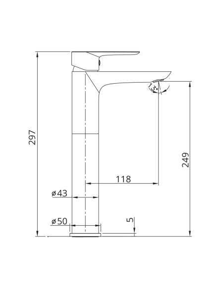 Grifo de lavabo de caño alto Cassio titanio 3103 - Dibujo técnico