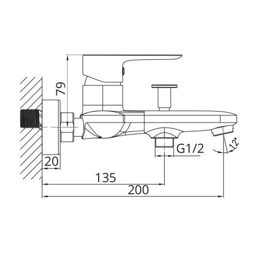 Grifo de bañera Cassio blanco 3178 - Dibujo técnico