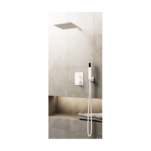 Conjunto de ducha empotrado termostático Orion blanco con rociador de pared C3084BL-P