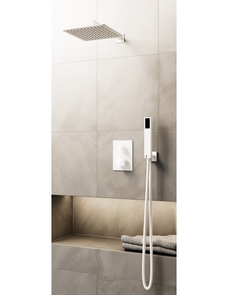 Conjunto de ducha empotrado termostático Orion blanco con rociador de pared C3084BL-P
