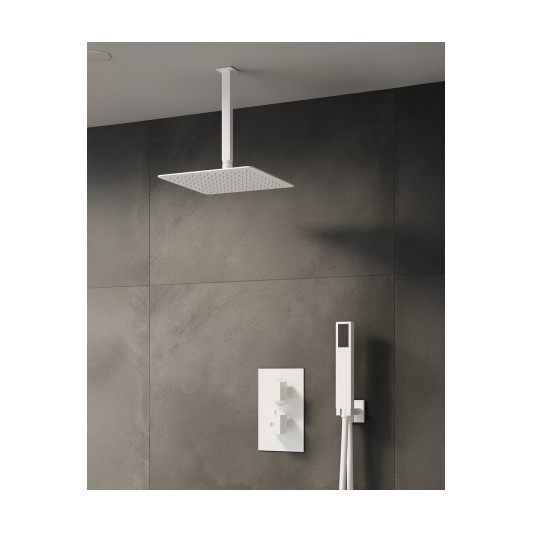 Conjunto de ducha empotrado termostático Orion blanco con rociador de techo C3084BL-T