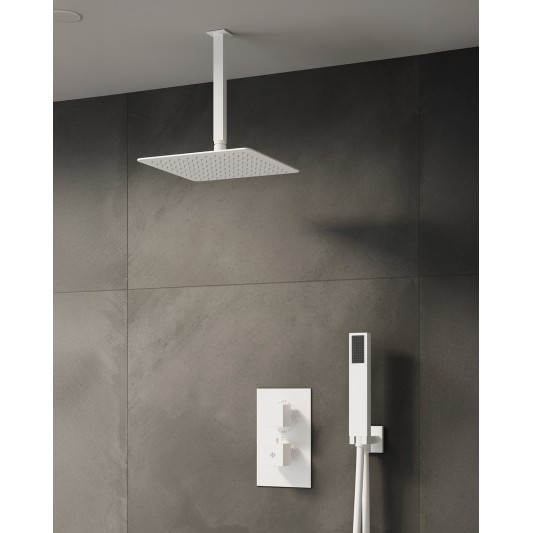 Conjunto de ducha empotrado termostático Orion blanco con rociador de techo C3084BL-T